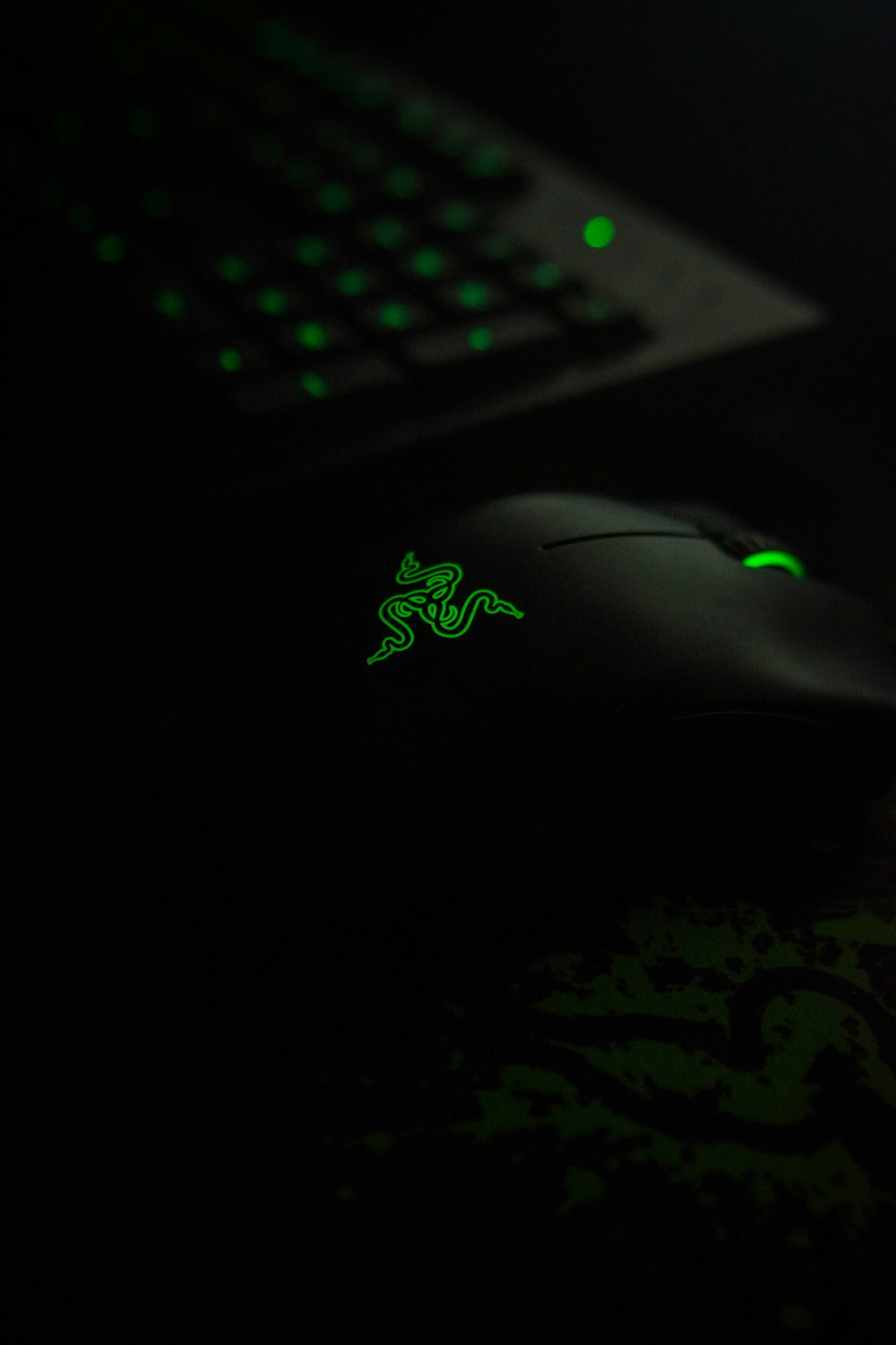 black Razer gaming mouse and keyboard