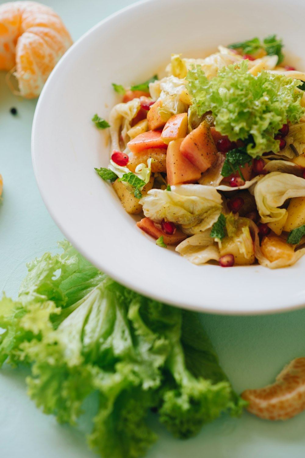 vegetable salad in round ceramic bowl