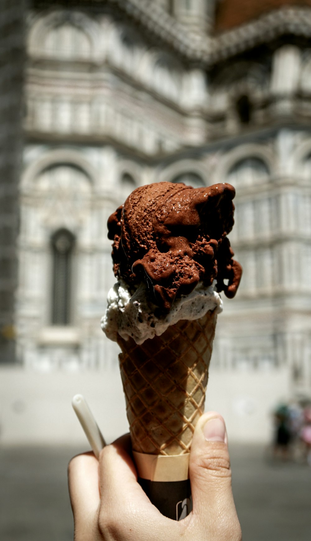 chocolate ice cream in cone