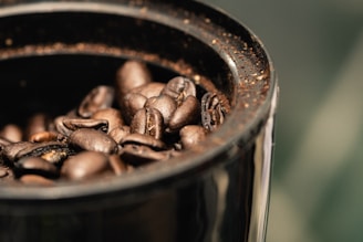coffee beans in black container