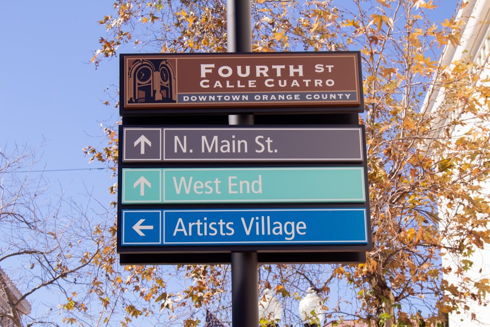 a street sign with many different signs on it