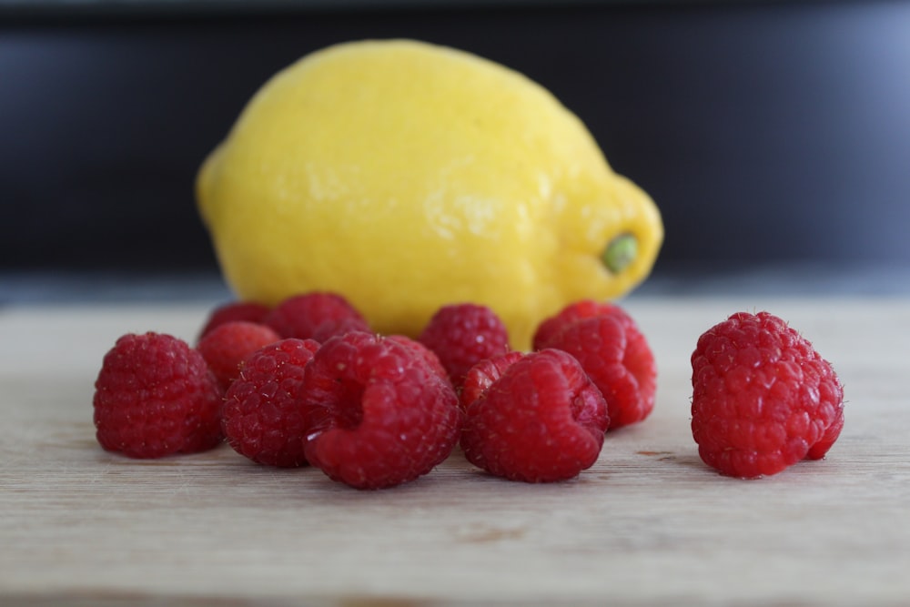 lemon fruit and raspberries