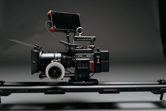 close-up photo of black video camera