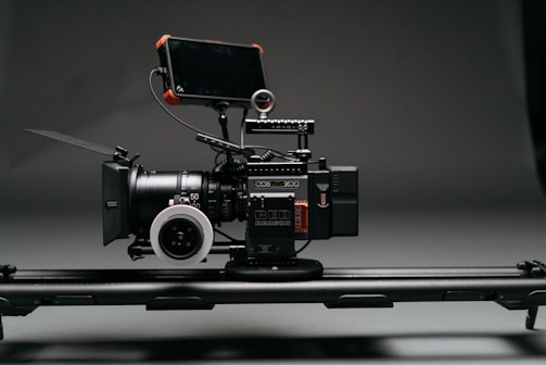 close-up photo of black video camera