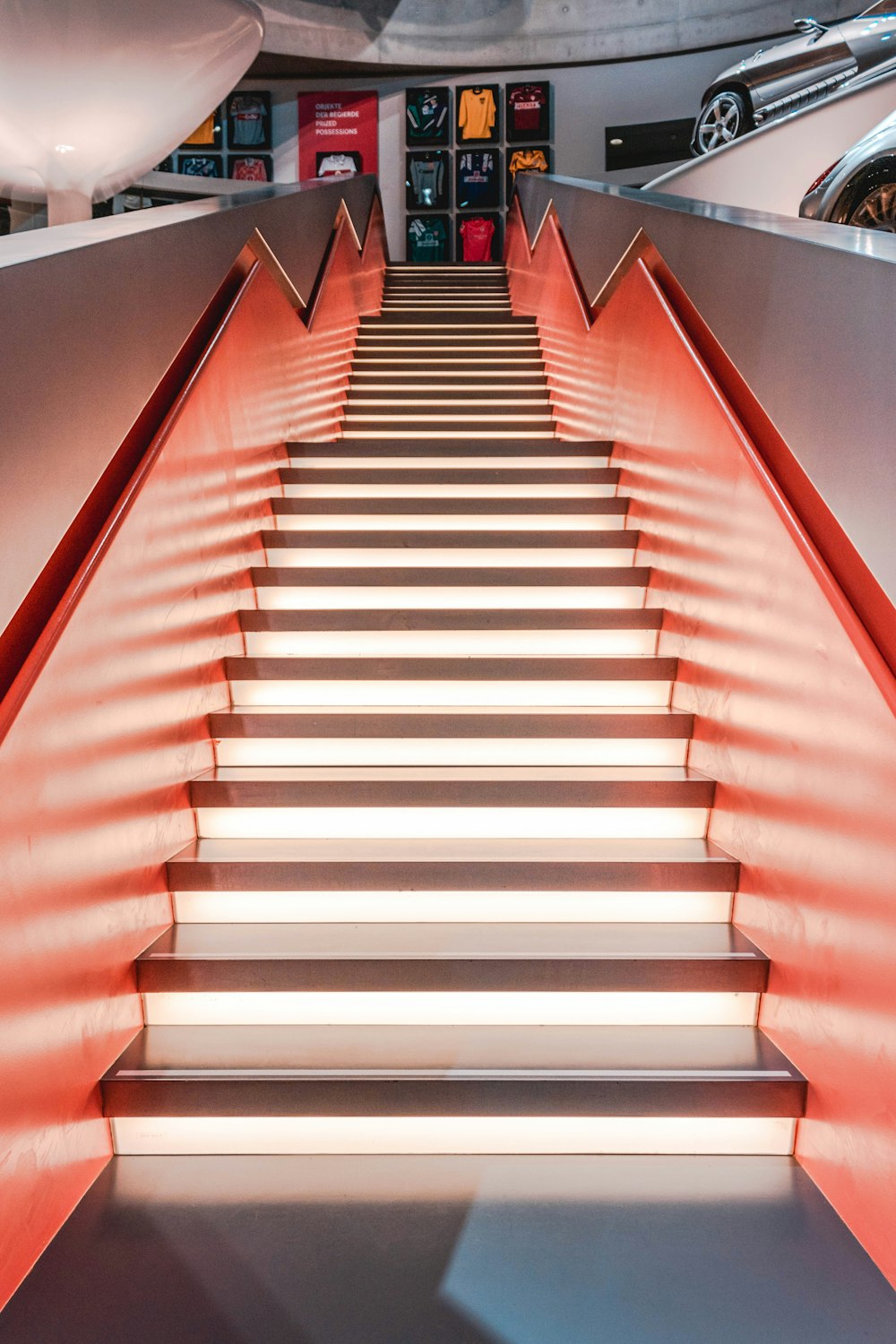 orange and white lighted stairs