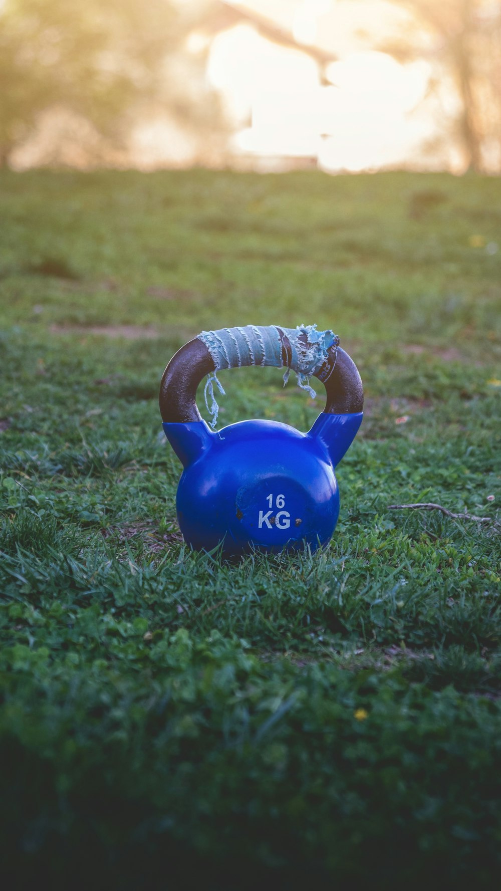 Kettlebell de 16 kg sobre hierba