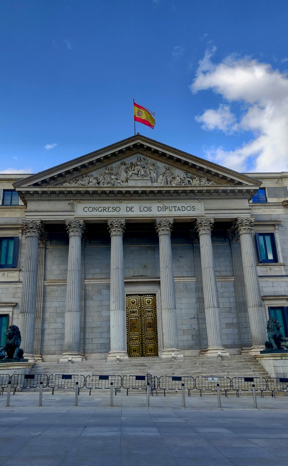 white building with flag