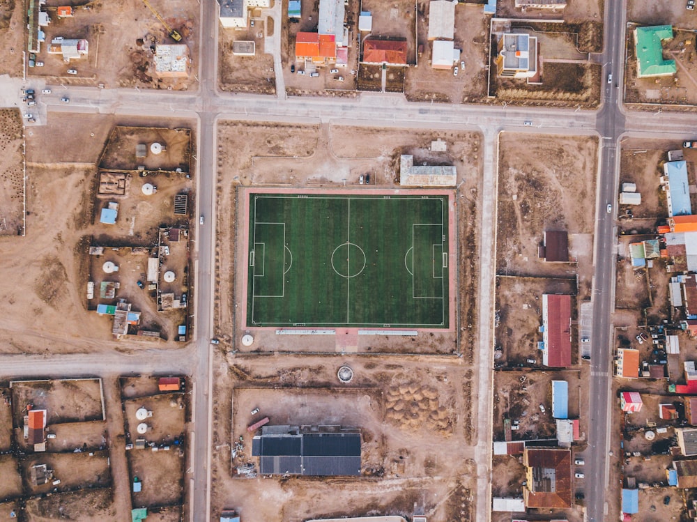 aerial view photography of soccer field