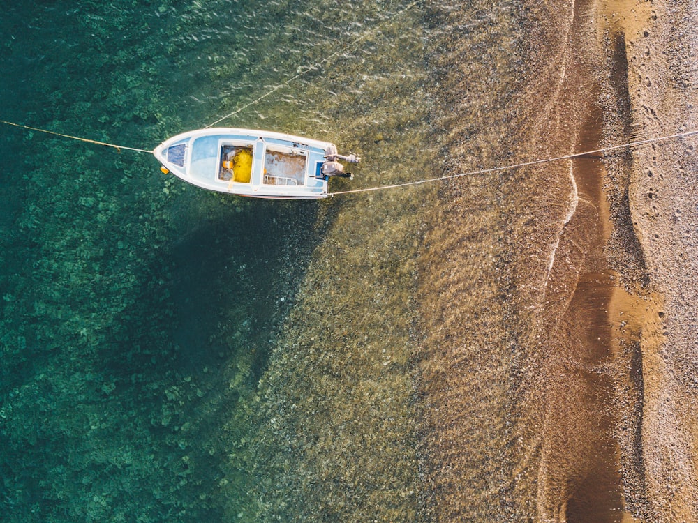 aerial view photography of boat on shore