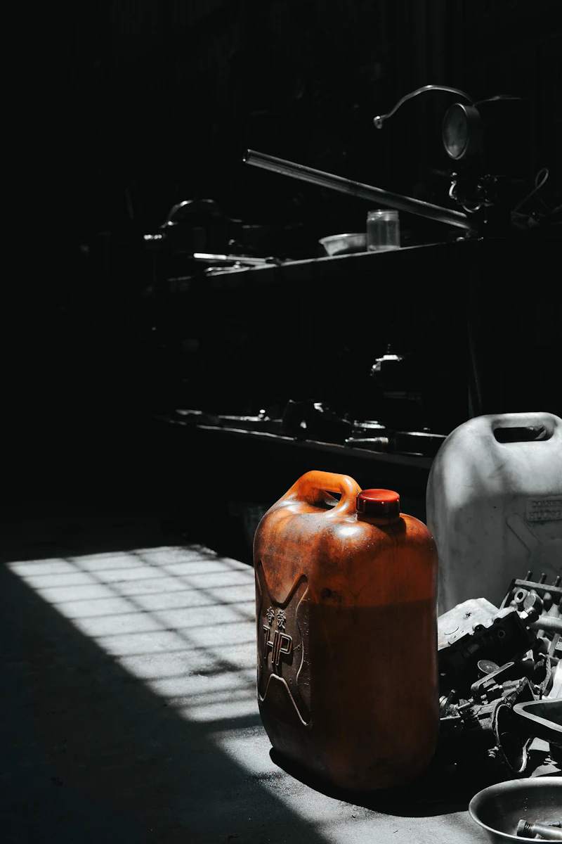 Brown military-style jerrycan fuel container
