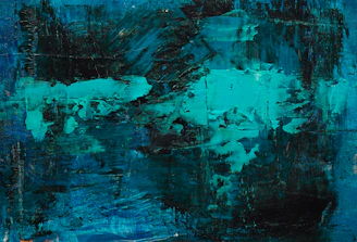 Detail of a textured contemporary painting with bold turquoise accents.
