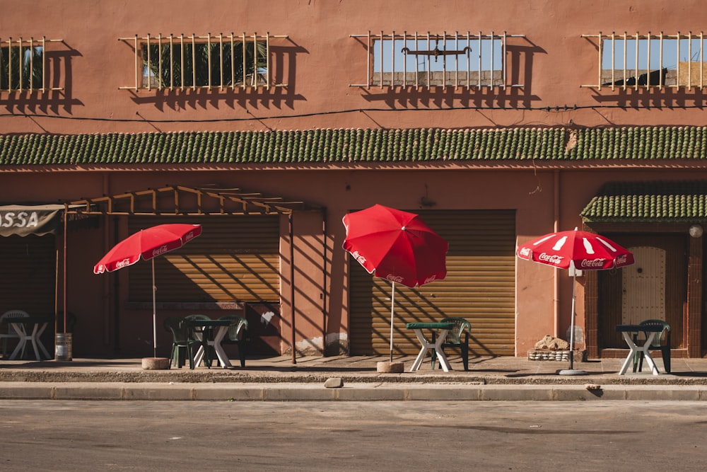 red parasols near store