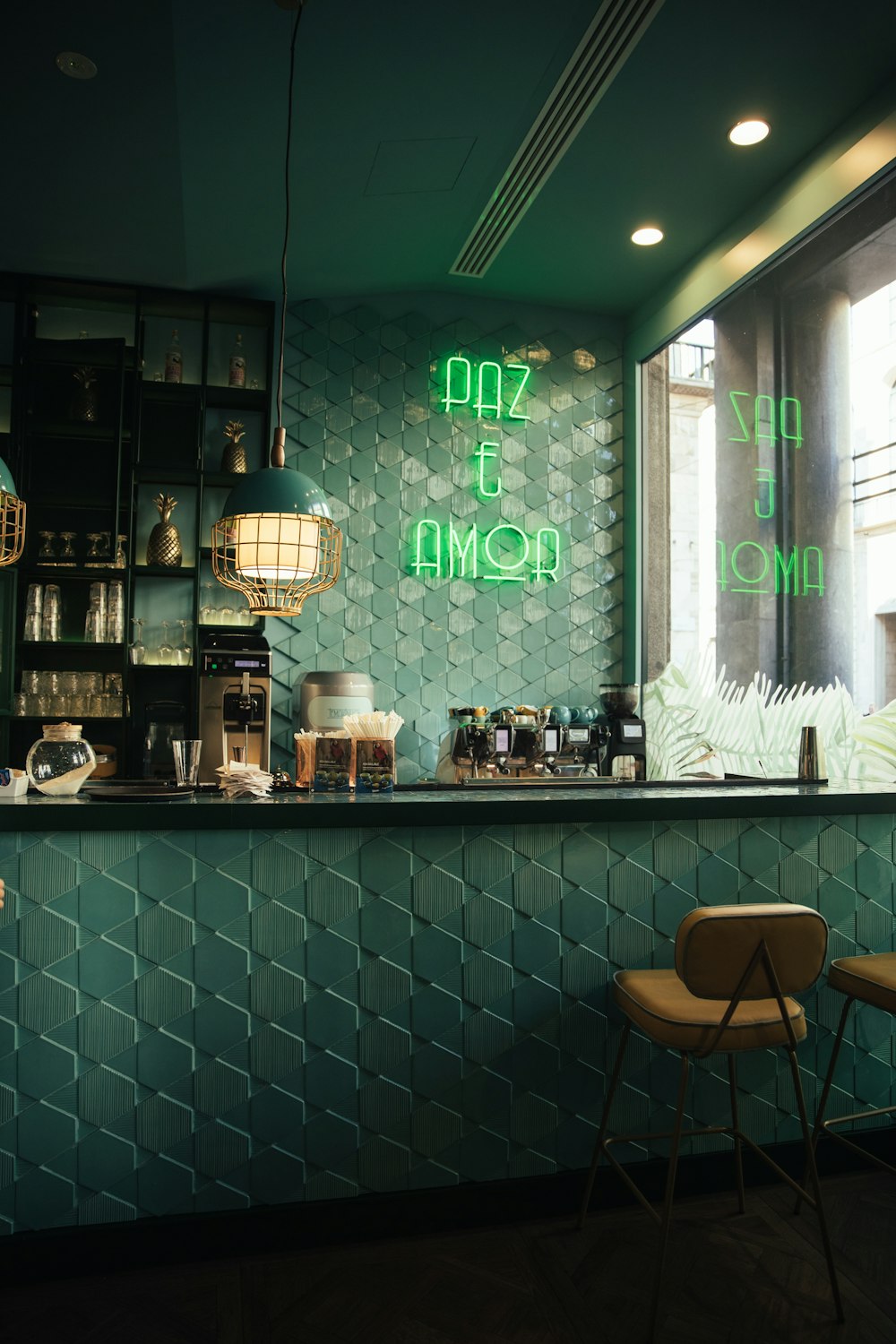 empty chair on bar table inside room