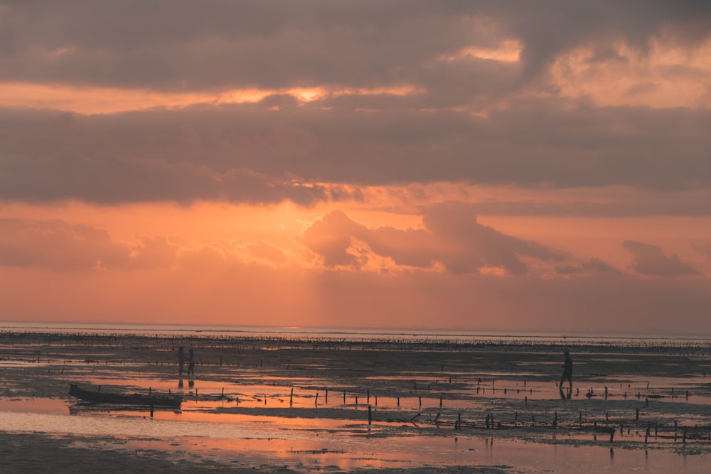 silhouette of people on beach during sunset