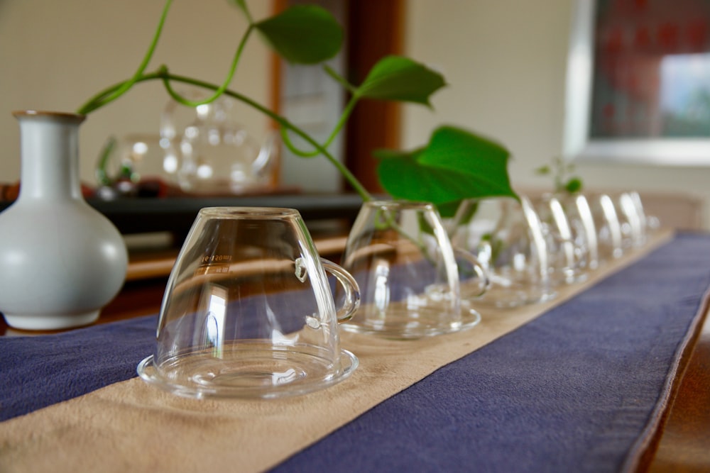 clear glass teacups