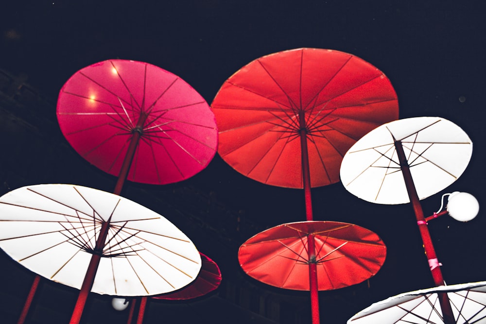 assorted-colored Japanese paper umbrellas