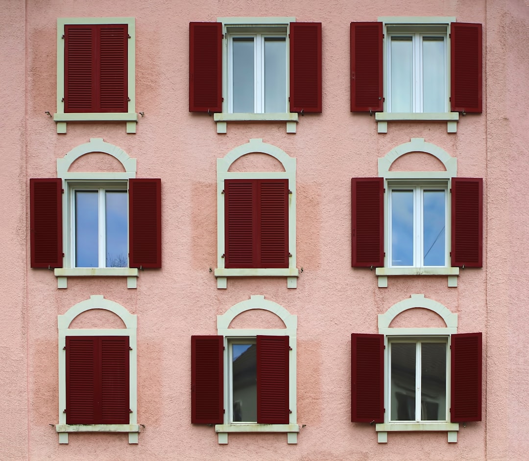 red wooden windows