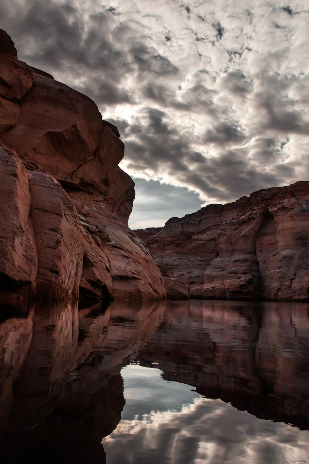 body of water between rock formations