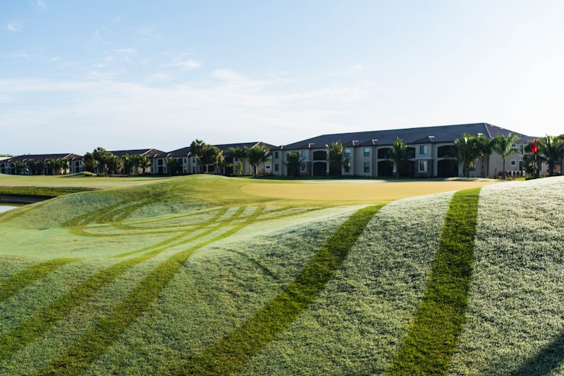 Early morning dew on a golf course at dawn