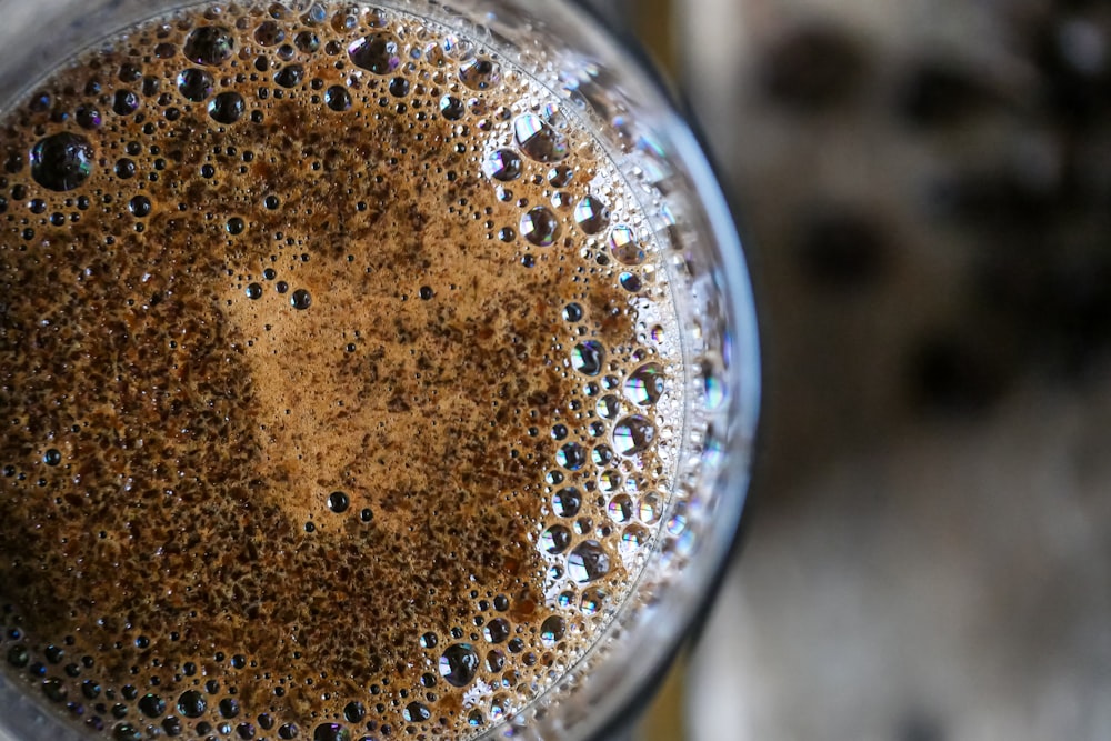 a close up of a drink in a glass