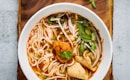 noddle dish on white ceramic bowl