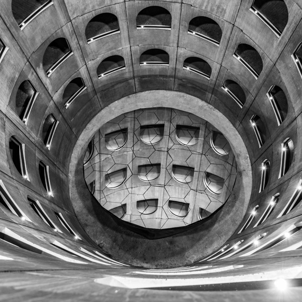 a black and white photo of the inside of a building