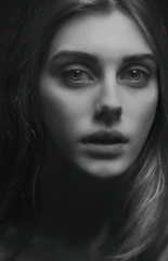 Elegant black and white portrait of a young woman during her 15th birthday photo session in a minimalist studio.