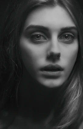 Elegant black and white portrait of a young woman during her 15th birthday photo session in a minimalist studio.