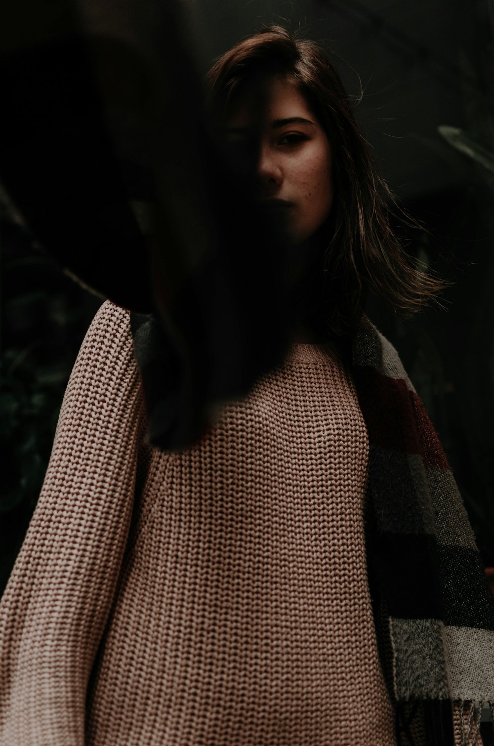 woman wearing brown long-sleeved dress