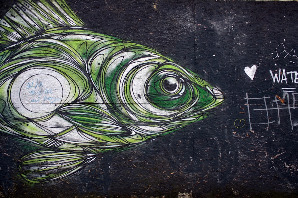 green and gray fish painting