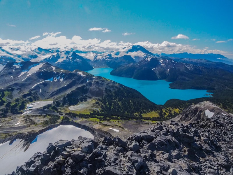 Lago azul entre montañas en Whistler