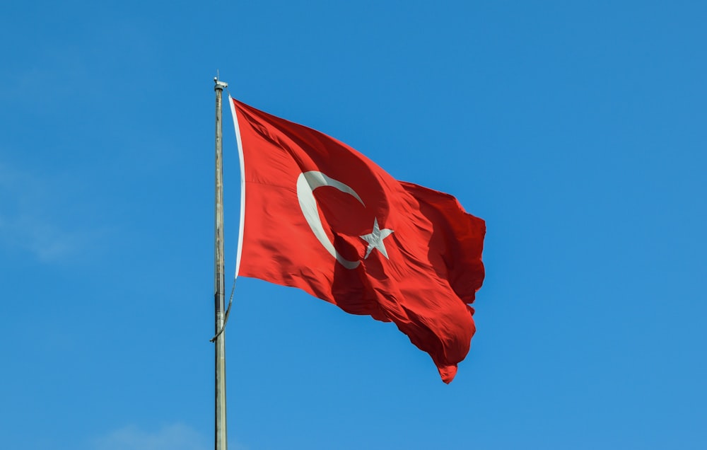 red and white national waving flag