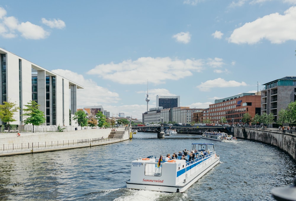 white pontoon on river