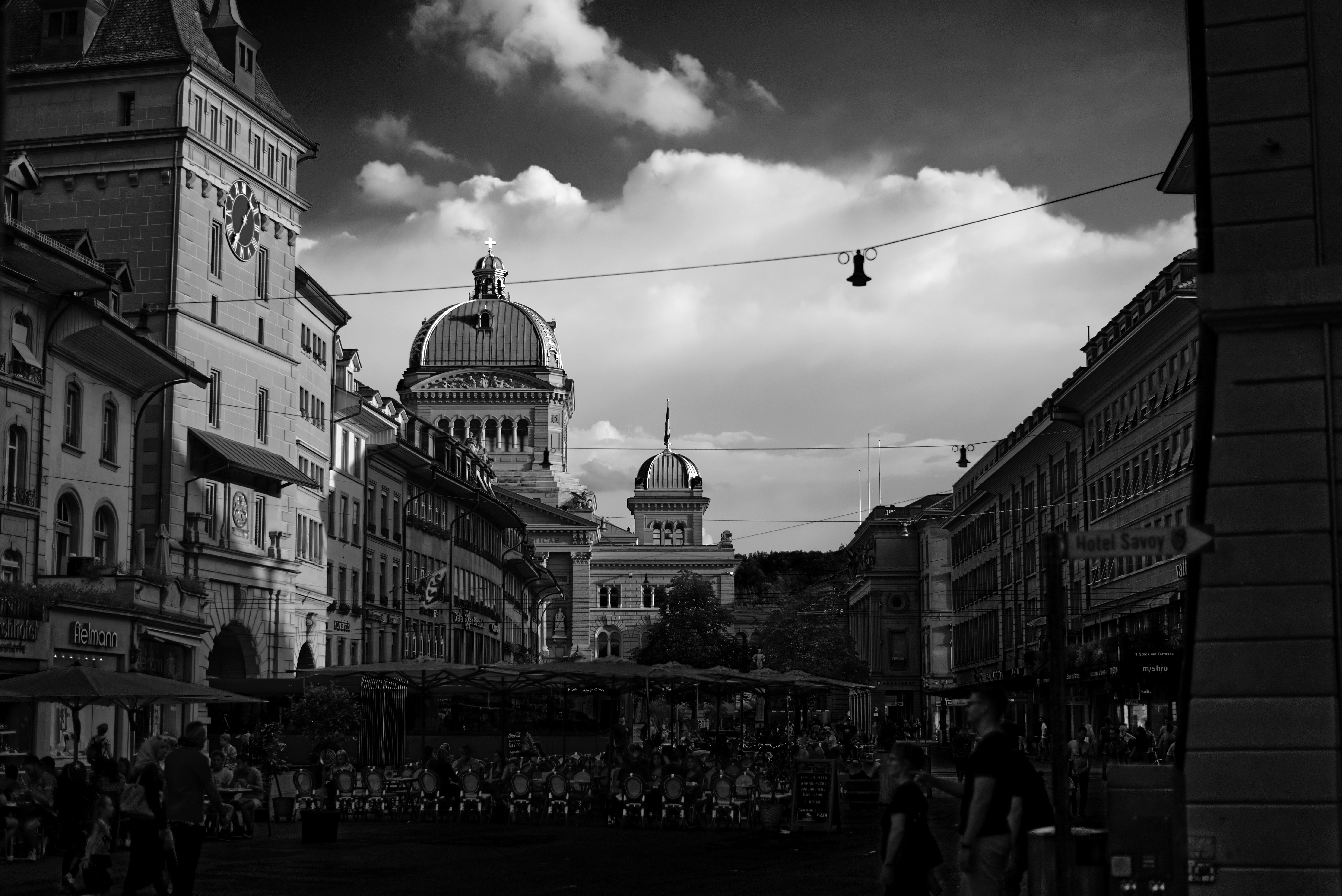 view of cathedral church in grayscale photo