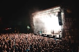 crowd of people watching performance at night