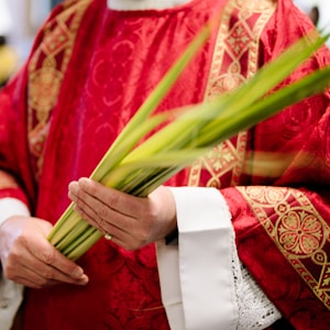 priest holding palm leaves