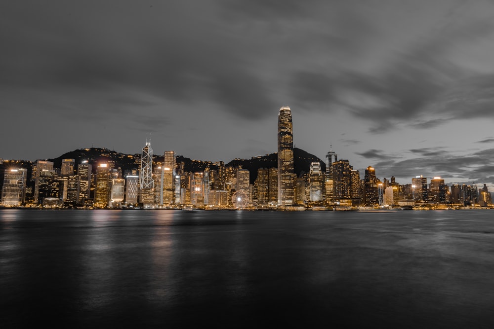 lighted buildings at night