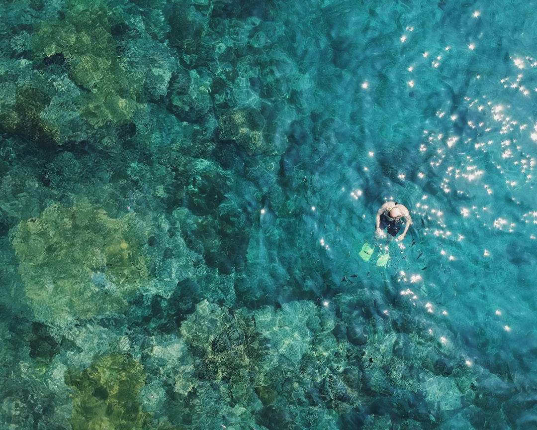 aerial photography of man in water