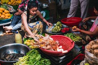 A vibrant market scene showing fresh ingredients that inspire our unique chicken skin recipes.