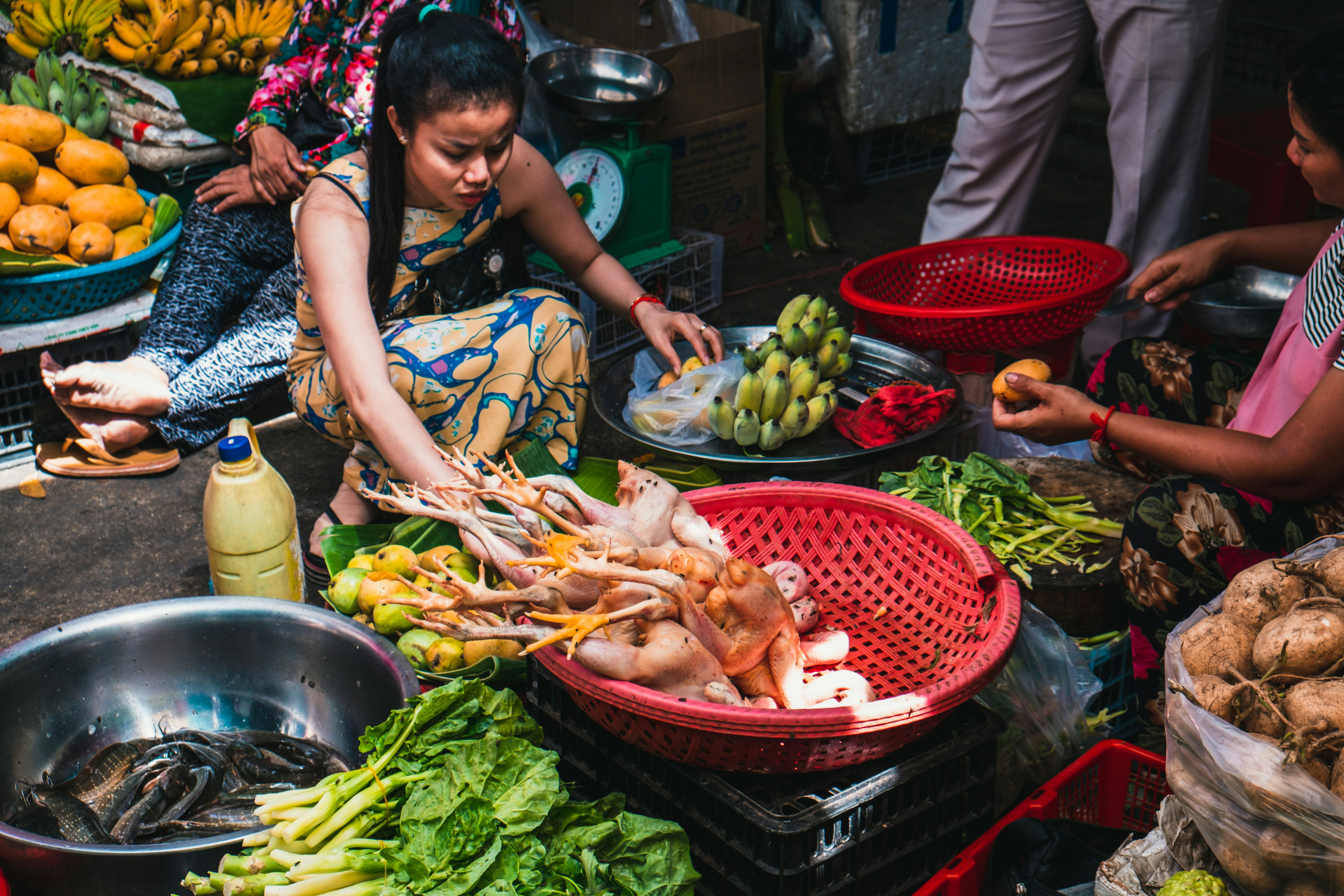 great photo recipe,how to photograph woman holding fruits while crouching