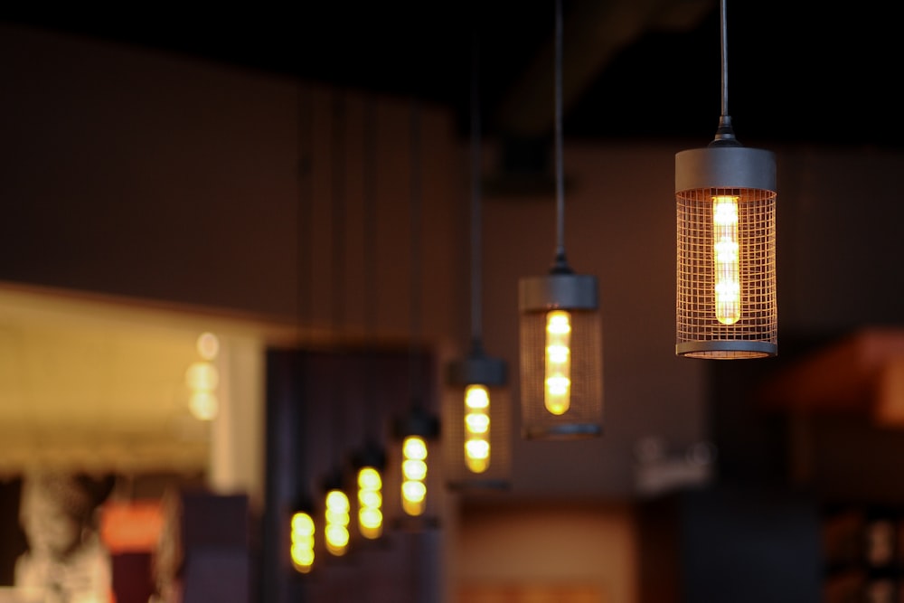 selective focus photography of pendant light