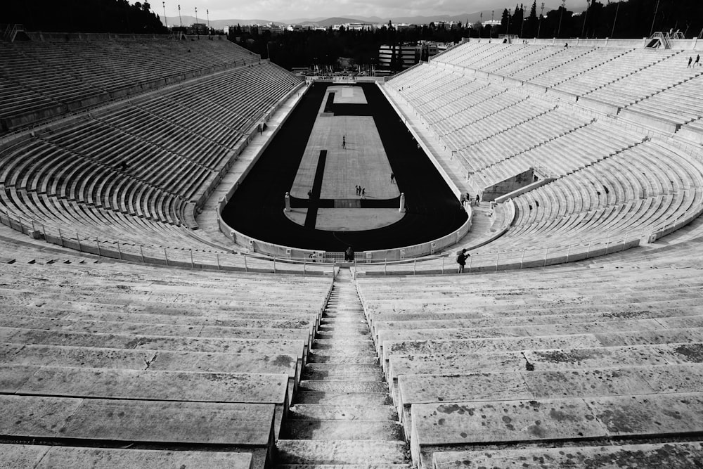 grayscale photography of stadium