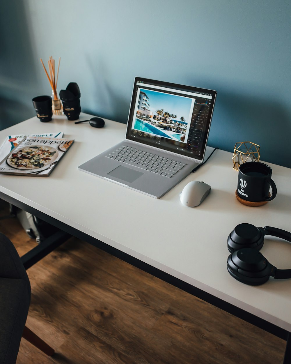 gray and black laptop computer turned-on