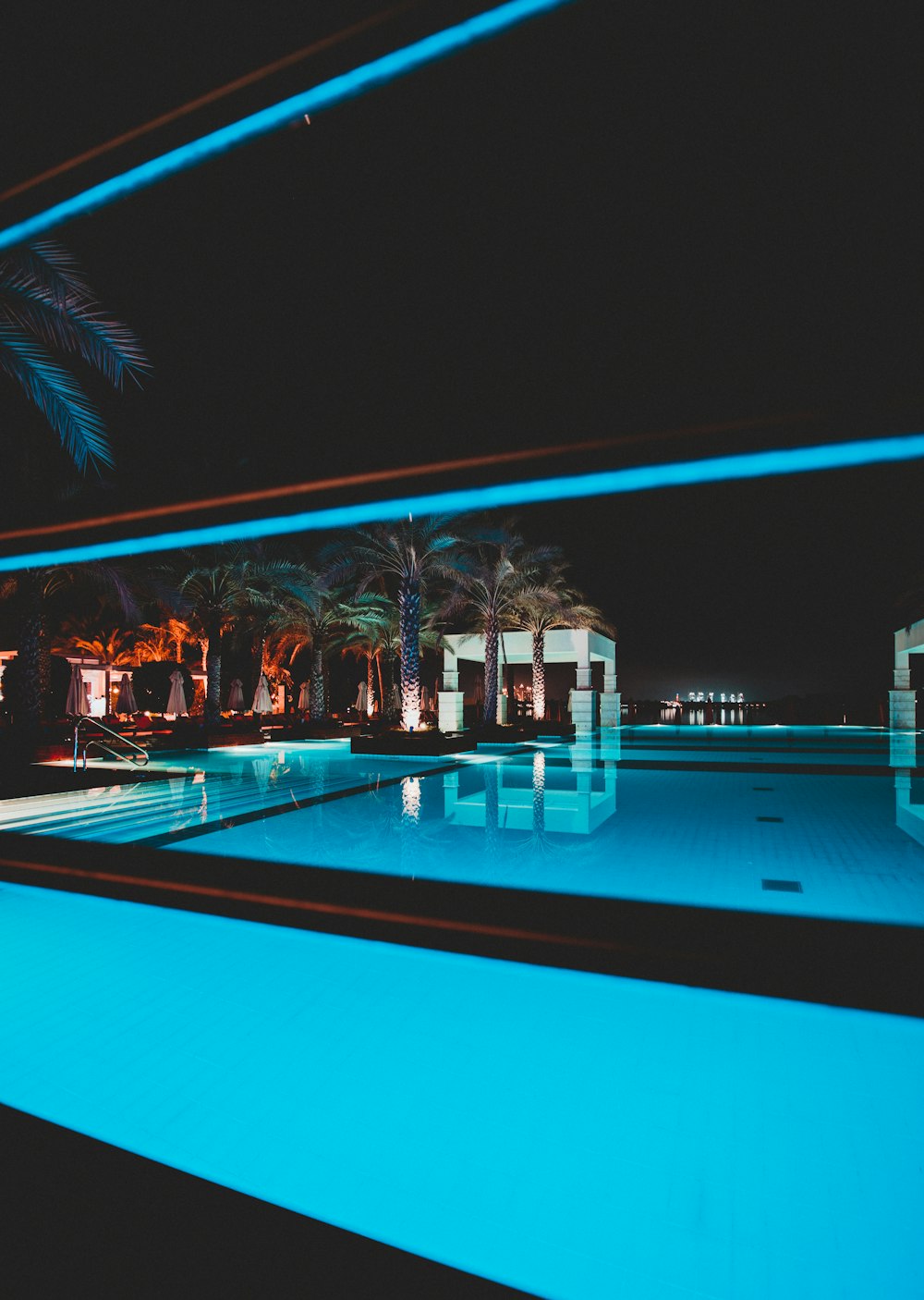 swimming pool at night-time