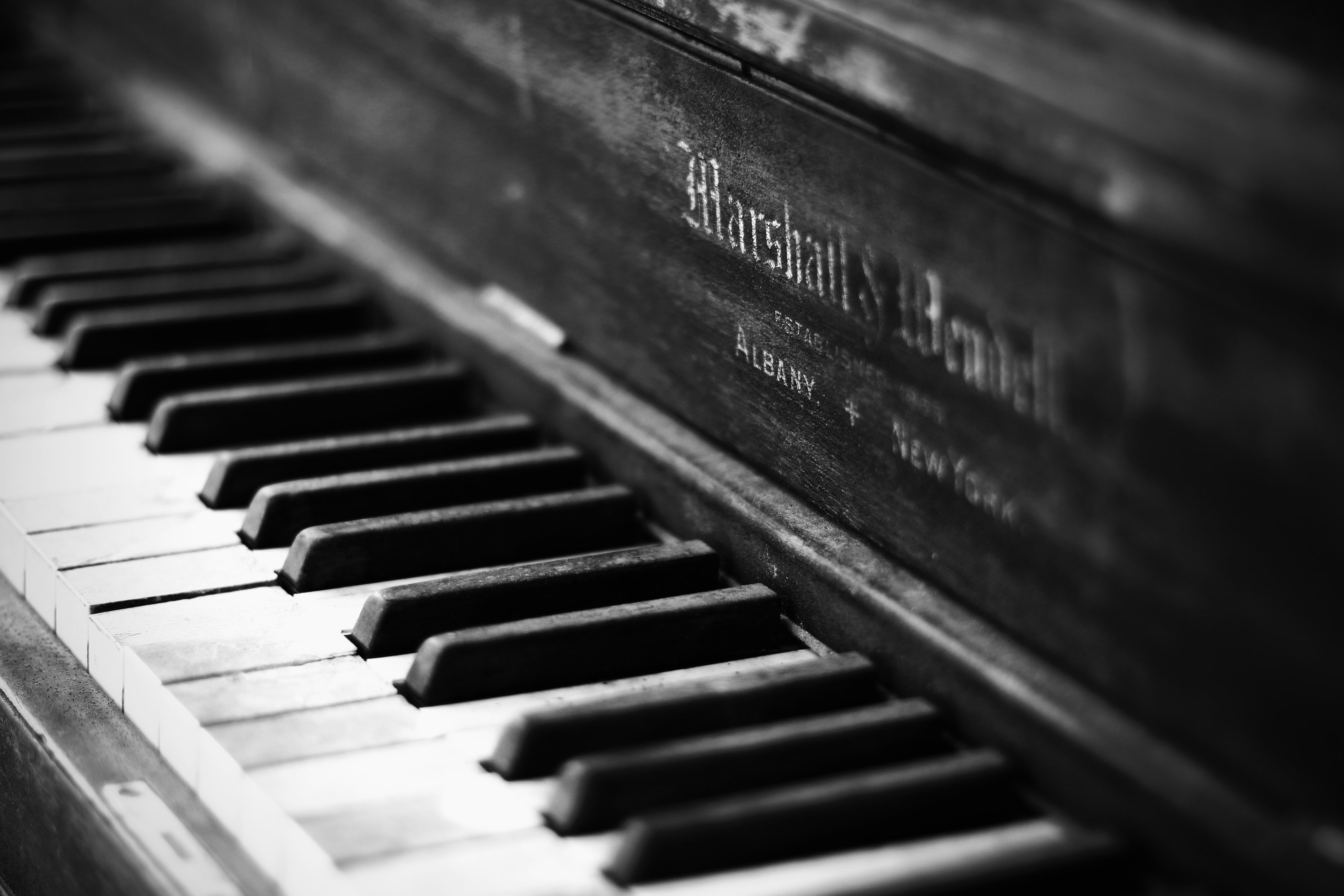A black and white piano
