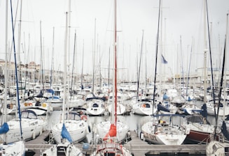 white boats on dock