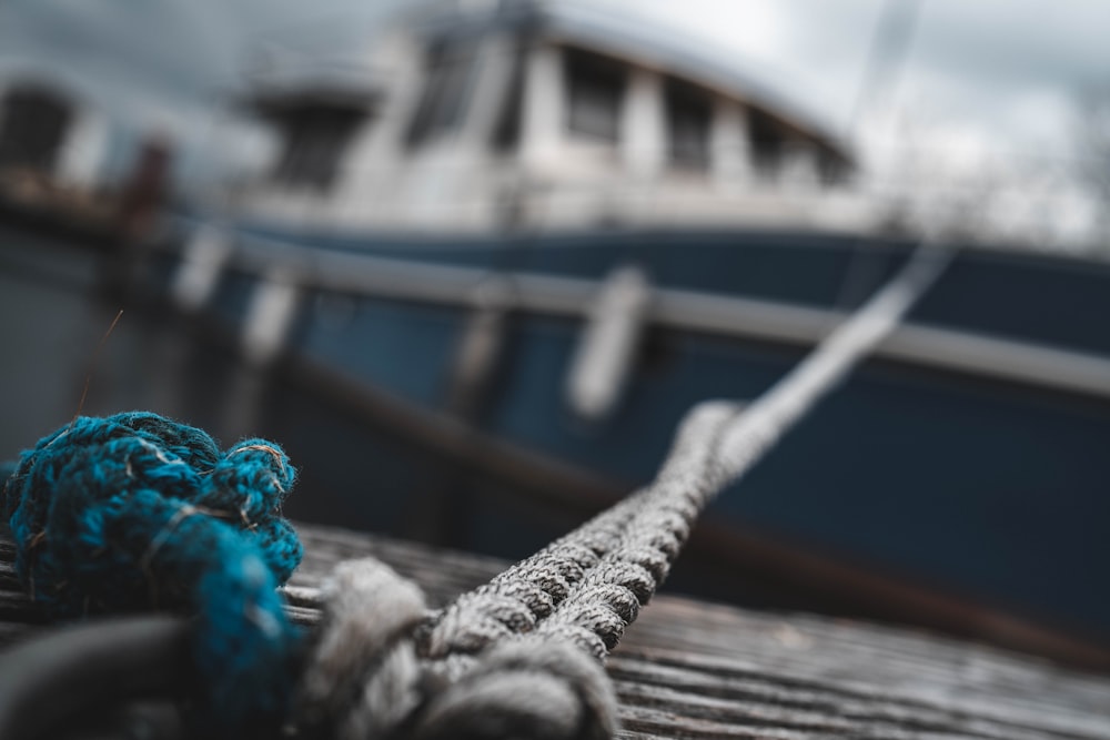 close-up photo of tied rope on boat