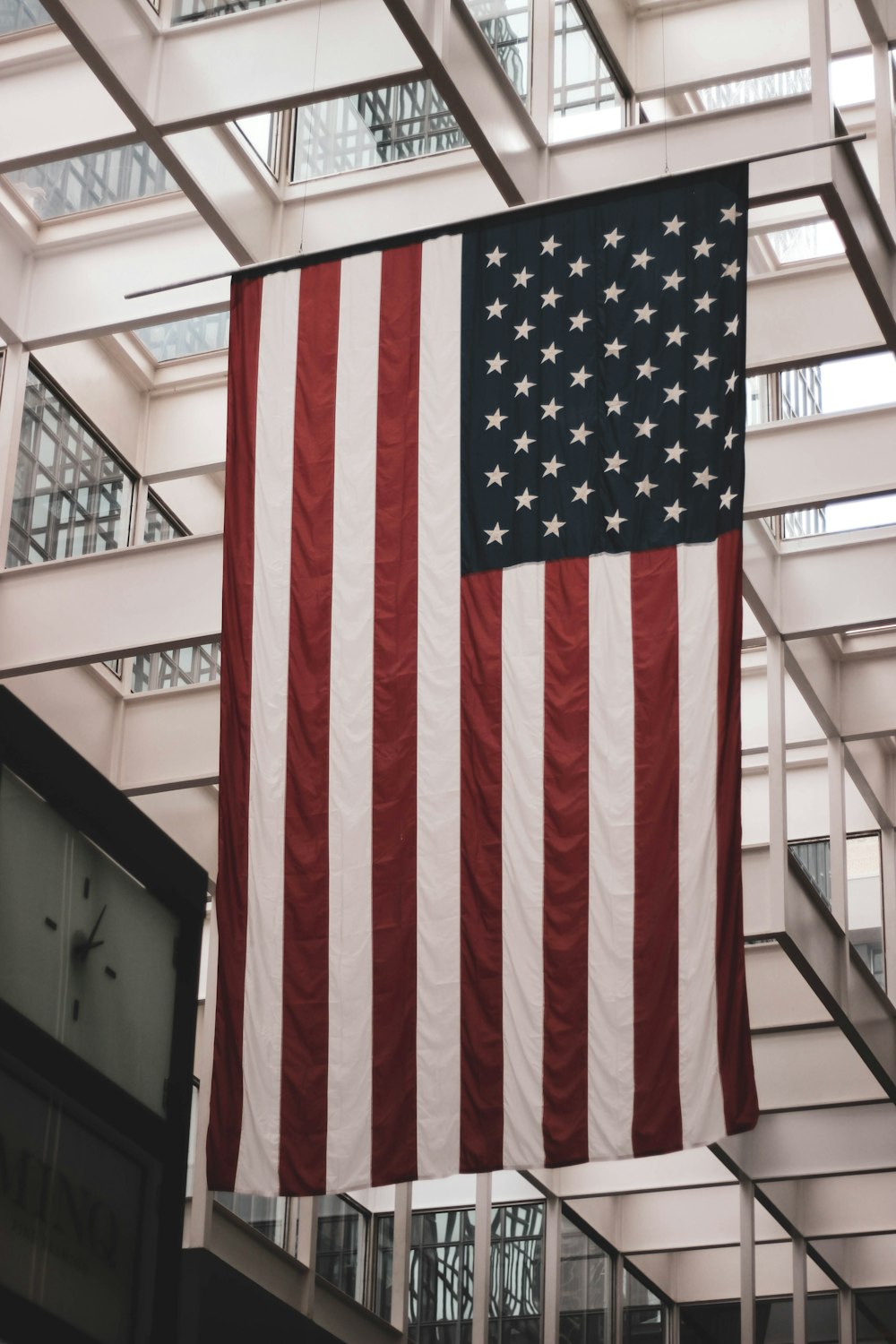 USA flag hanging on metal tube