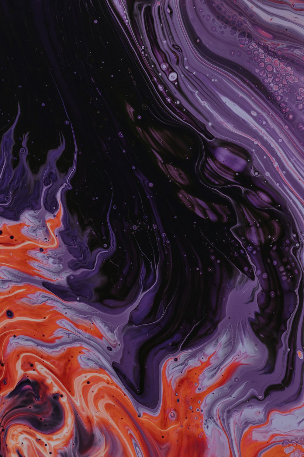 peinture abstraite violette, noire et orange