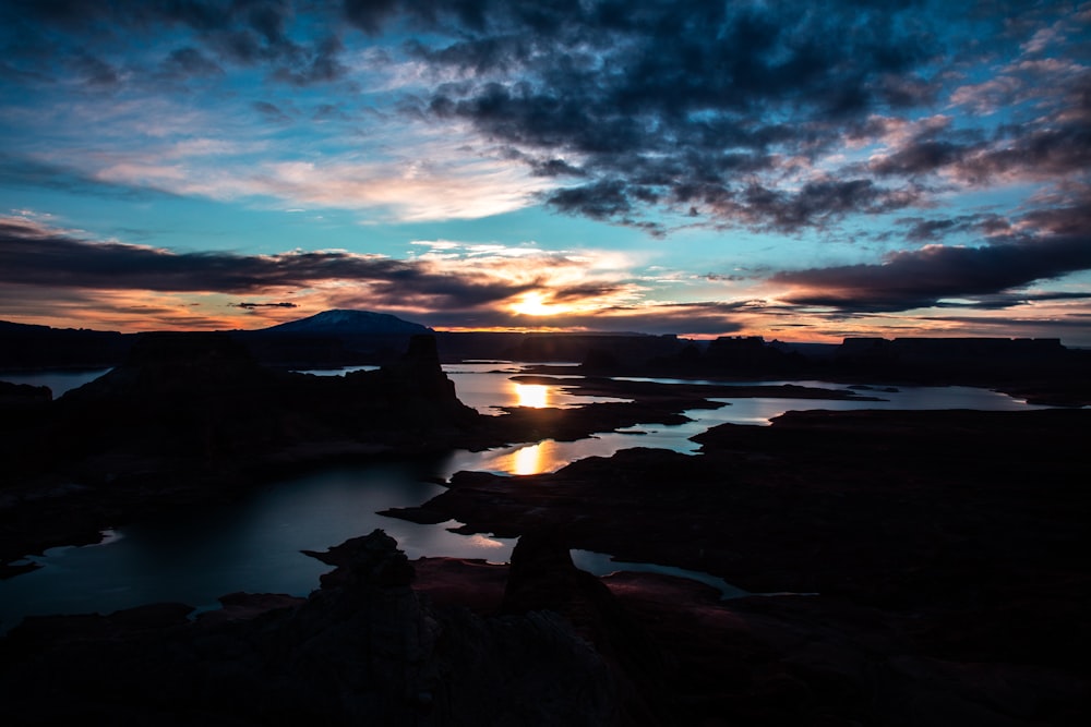 silhouette photography of rocks